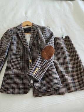 J Crew Houndstooth Two-Piece Blazer & Skirt Set
